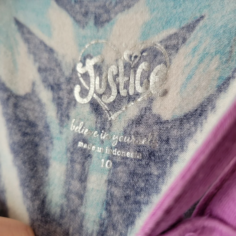 Justice 10 floral tie dye peace sign sequin ruffle tank top